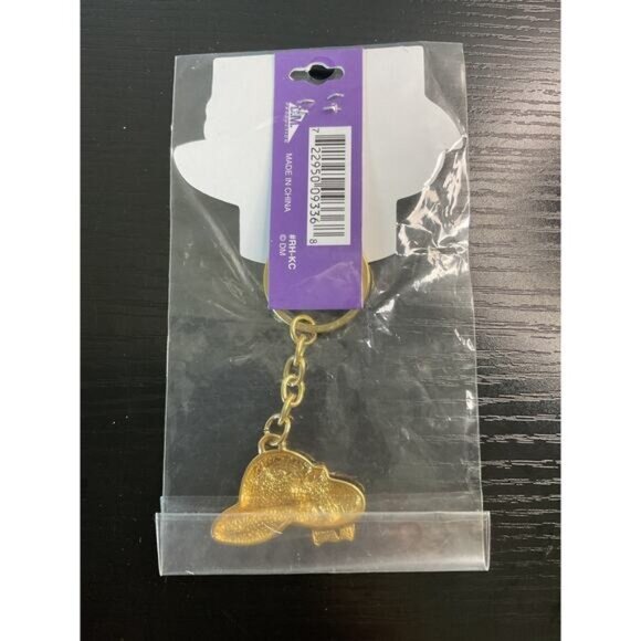 Red Hattitude Keychain Layered In 18kt Gold With Purple & Red Hat Charm - Picture 2 of 2